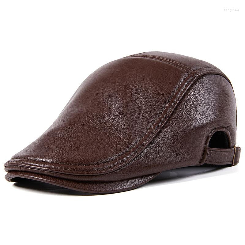 

Berets Men's Leather Sboy Cap Winter Casual Forward Genuine Dad Hat British Classic Gatsby Sheepskin Ivy Flat Hats, Black