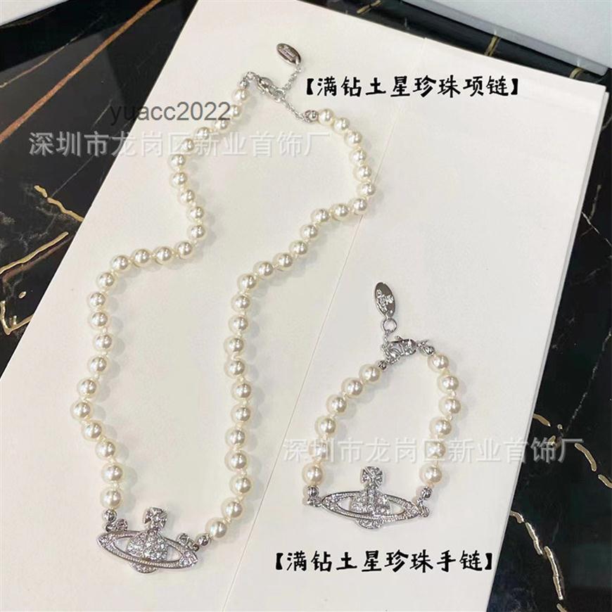 

Pendant Necklaces Vivi West Vivian Westwood full diamond Saturn Necklace Ouyang Nana same ins advanced sense collarbone chain pearl bra224Q