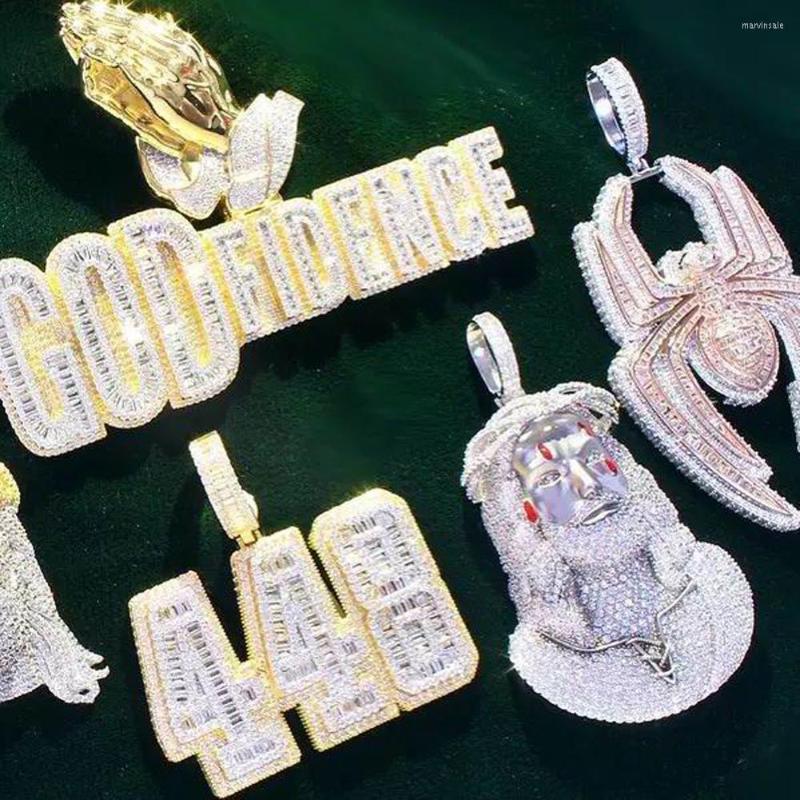 

Chains Iced Out Bling Letters Pray Hand God Fidence Pendant Necklace Full Paved 5A Cubic Zircon CZ Luxury Hip Hop Rock Punk Men Jewelry