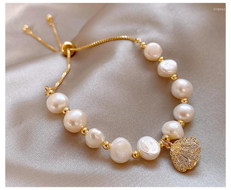 

Link Bracelets Gold Plating Opal Bracelet Korean Fashion Shell Baroque Pearl Trendy Women Adjustable Ins Original Design