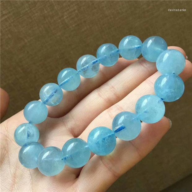 

Strand Natural Blue Aquamarine Gemstone Woman Round Beads Bracelet 12.7mm