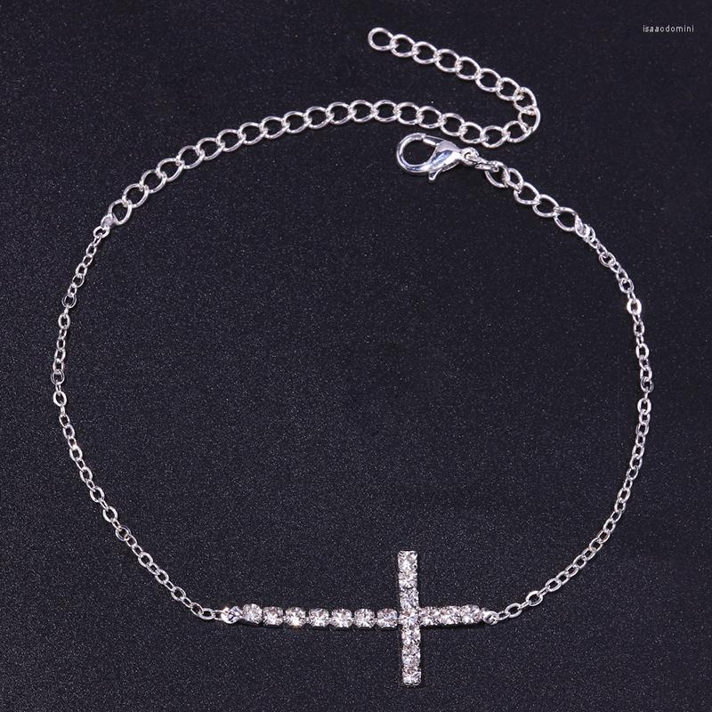 

Anklets Religious Cross Anklet For Women Bling Rhinestone Chain Sandals Barefoot Foot Ankle Bracelet On The Leg Hip Hop Jewelry