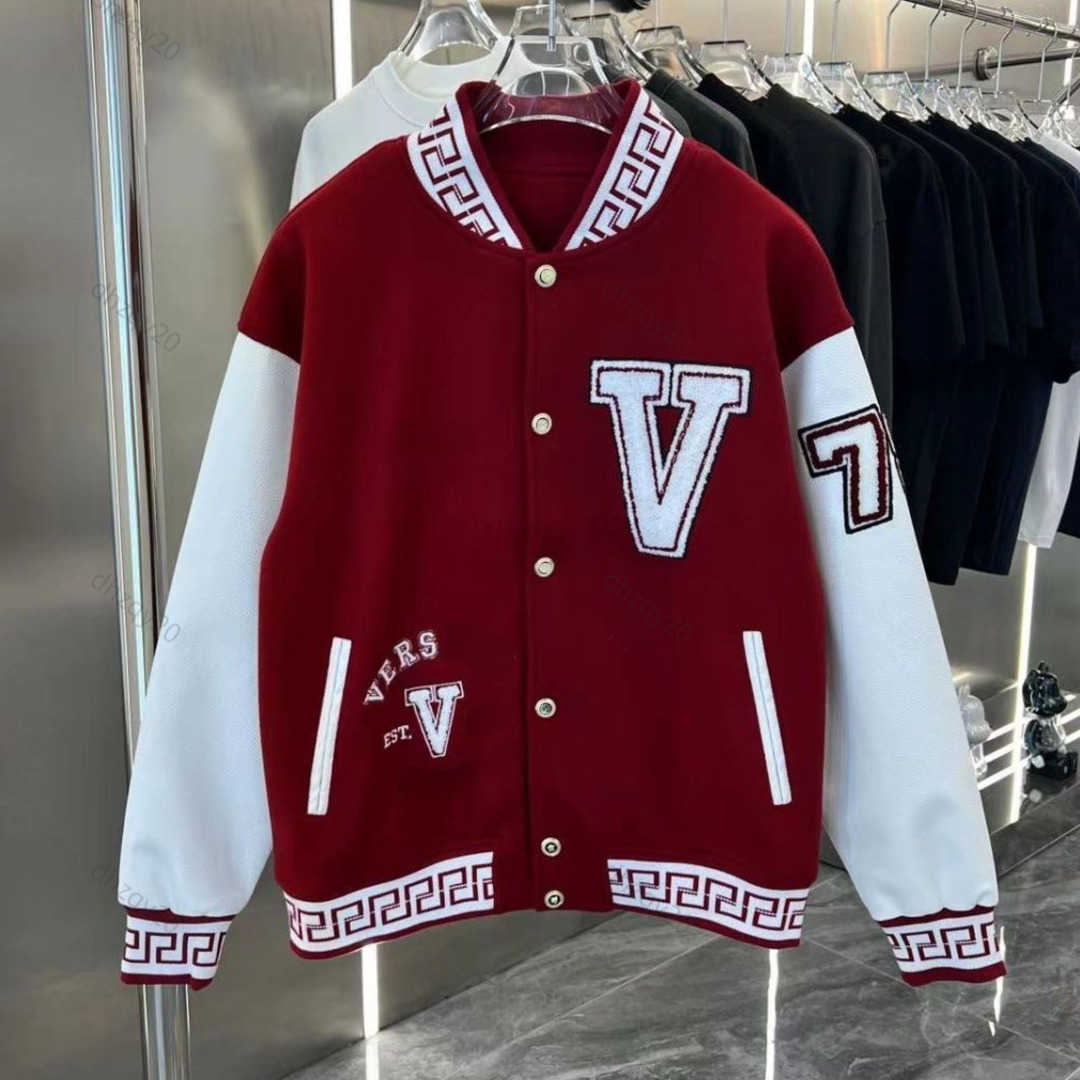 

Vers Jacket Designer Sportswear Embroidered Letter Baseball shirt Autumn Winter Windbreaker Jacket Patchwork Leather Sleeve Warm Coat Couple Casual Sweatshirt, Red