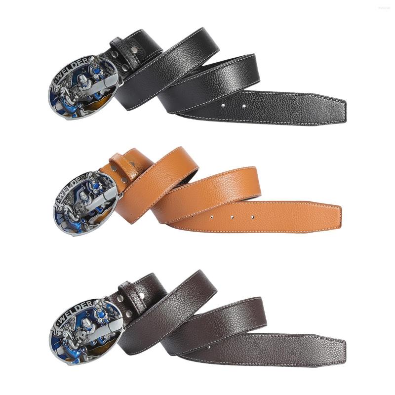 

Belts Casual Leather Belt Waist Strap Metal Buckle Cowboy Trousers For Men Gift, Black