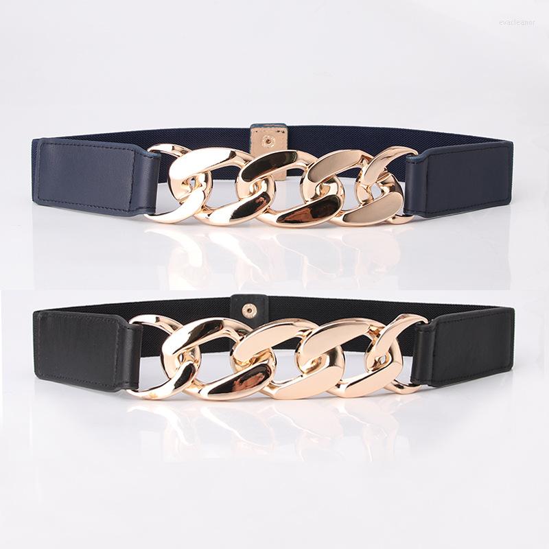 

Belts Gold Chain Women Belt Elastic PU Waist Strap Band High Quality Stretch Ladies Silver Metal Waistband, Black