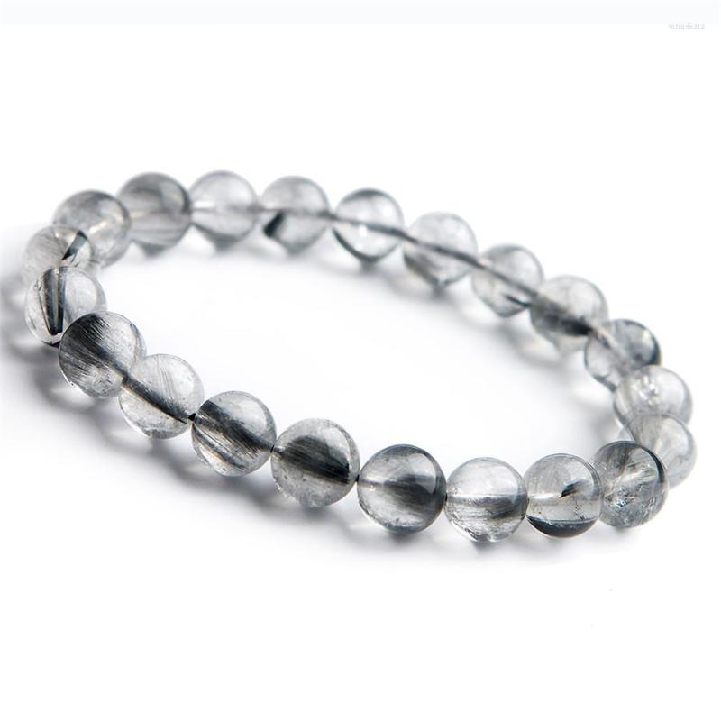 

Strand Genuine Natural Brookite Rutilated Quartz Bracelets For Women Men 9.5mm Crystal Round Bead Stretch Bracelet