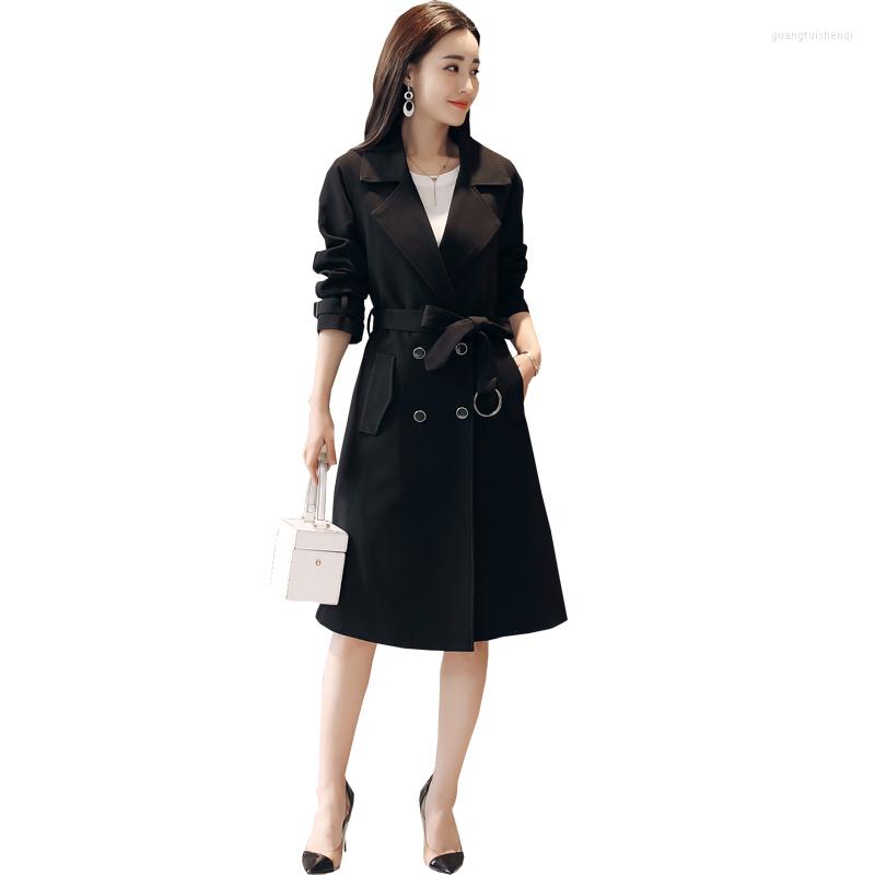 

Women's Trench Coats 2022 Spring High Fashion Brand Woman Classic Double Breasted Coat Loose Casual Business Outerwear Female Long, Black