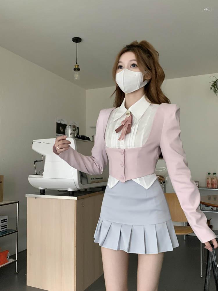 

Work Dresses Three Piece Sets Womens Outifits Korean Suit Shirt Pleated Mini Skirts Solid Womans Clothes For 2022 Autumn/Winter Skirt