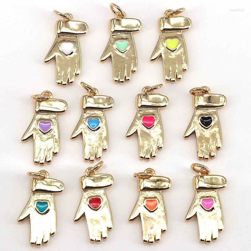 

Pendant Necklaces 10Pcs Mini Hamsa Hand Charms For Jewelry Making Enamel Charm Fatima Gold Plated Copper Accessories