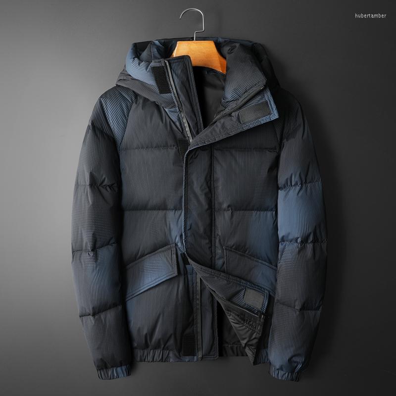 

Men's Down Minglu Winter Thicken Stripe Jackets Luxury White Duck Casual Male Coats Slim Fit Hooded Man 3XL, Black