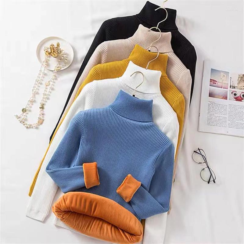

Women's Sweaters Pullover Women Autumn Winter Style Velvet Thickening Thin High-neck Long Sleeved Tight Fitting Warm Knitted Sweater Top, Black