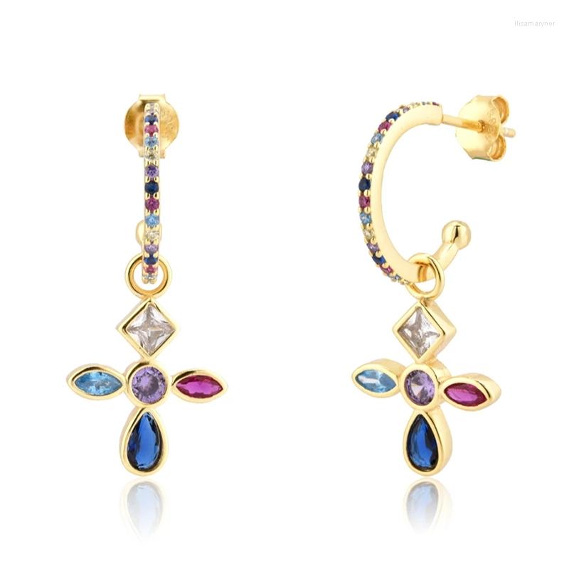 

Hoop Earrings BOAKO Small 925 Sterling Silver Rainbow Zircon Cross For Women Simple Crystal Huggie Earring Jewelry Gifts