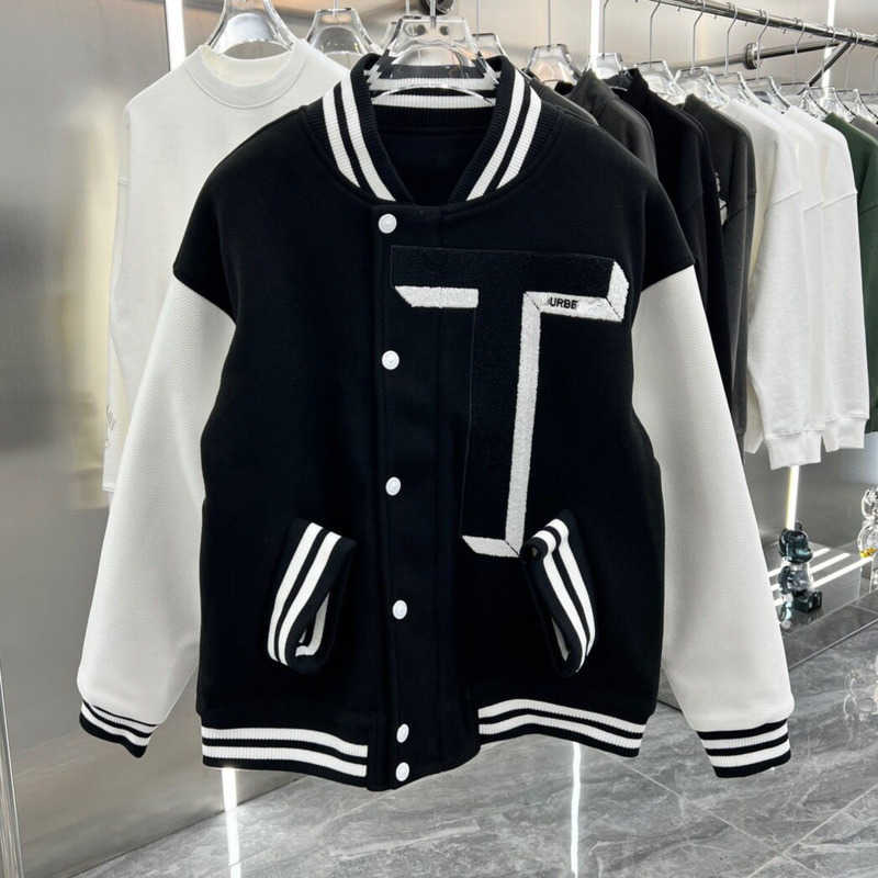 

High quality burb designer jacket embroidered baseball jackets oversize rib cardigan coat men women Parkas outdoor sportswear, Black1-usa size