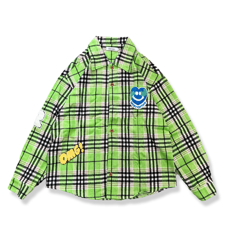 

22FW Winter USA Plus Size Plaids Tee High Street Long Sleeve Towel Logo Women Mens Fashion Thick Cotton Shirts, Blue