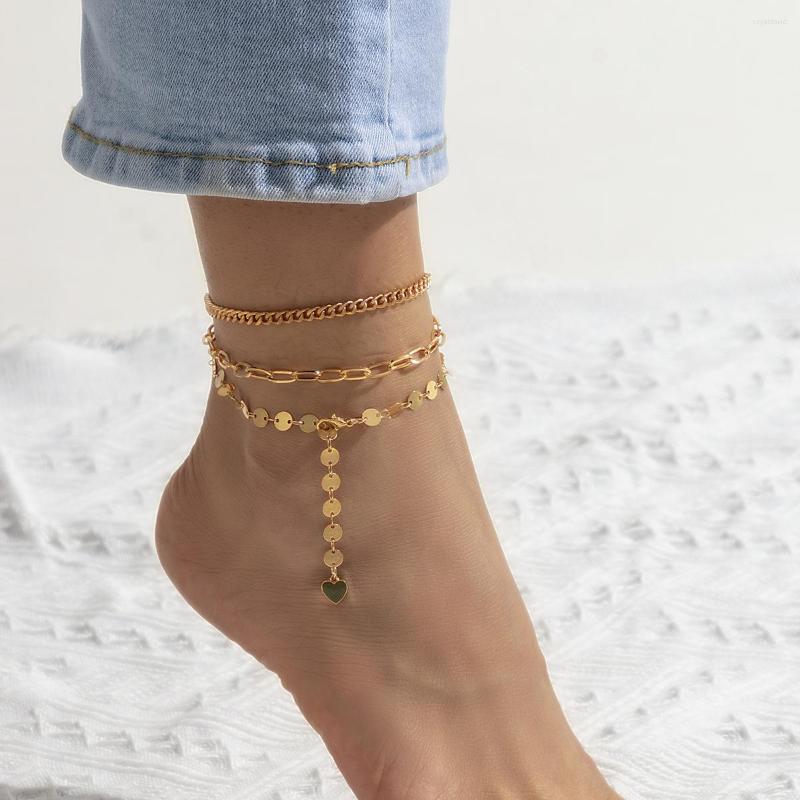 

Anklets Vintage Sequins Peach Heart Pendant Anklet Women 2022 Multilayer Gold Color Metal Chain Girls Charm Fashion Jewelry Gifts