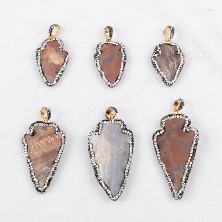 

Pendant Necklaces BOROSA 10pcs/lot Druzy Small Size / Bigger Rough Natural Gems Arrowhead Bead Paved Zircons JAB242 Drusy Jewelry