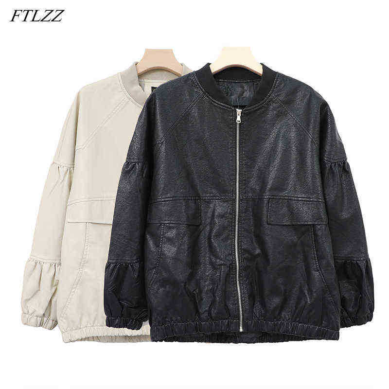

Ftlzz Spring Autumn Women Puff pastry Sleeve Faux Leather Short Jacket Collar Single Breasted Pu Leather Jacket 2XL Loose Outlet J220727, Beige