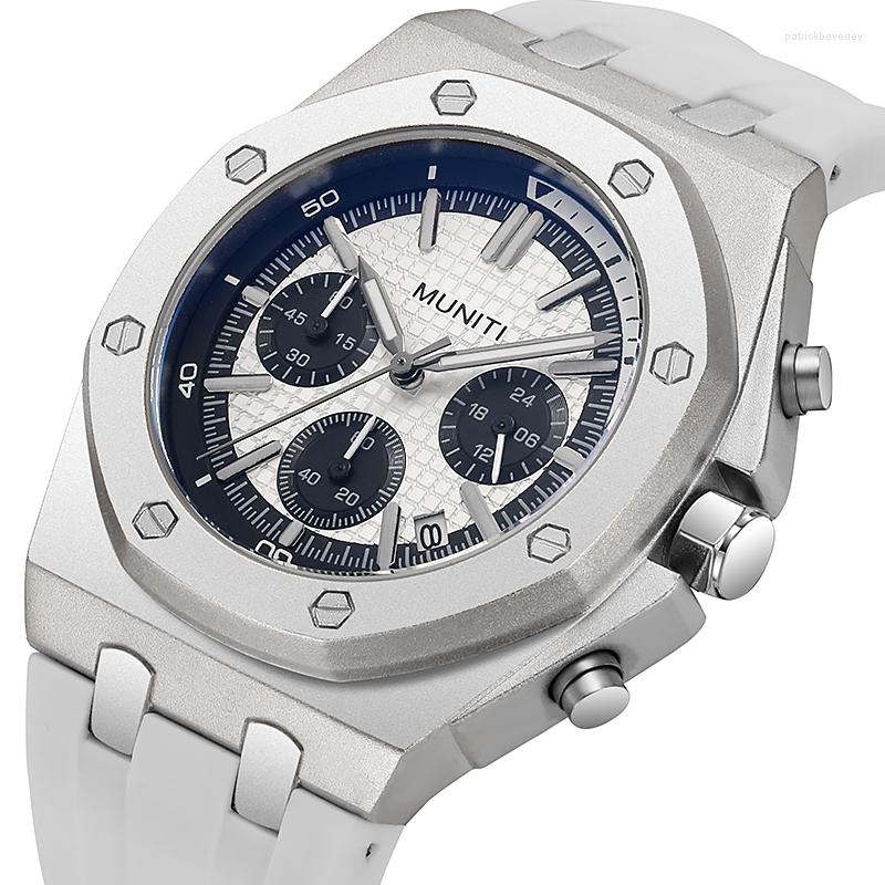 

Wristwatches Fashion Quartz Watch For Men Silicone Strap Sport Chronograph Wristwatch With Date Luminous Hands Analog Waterproof Watches, White