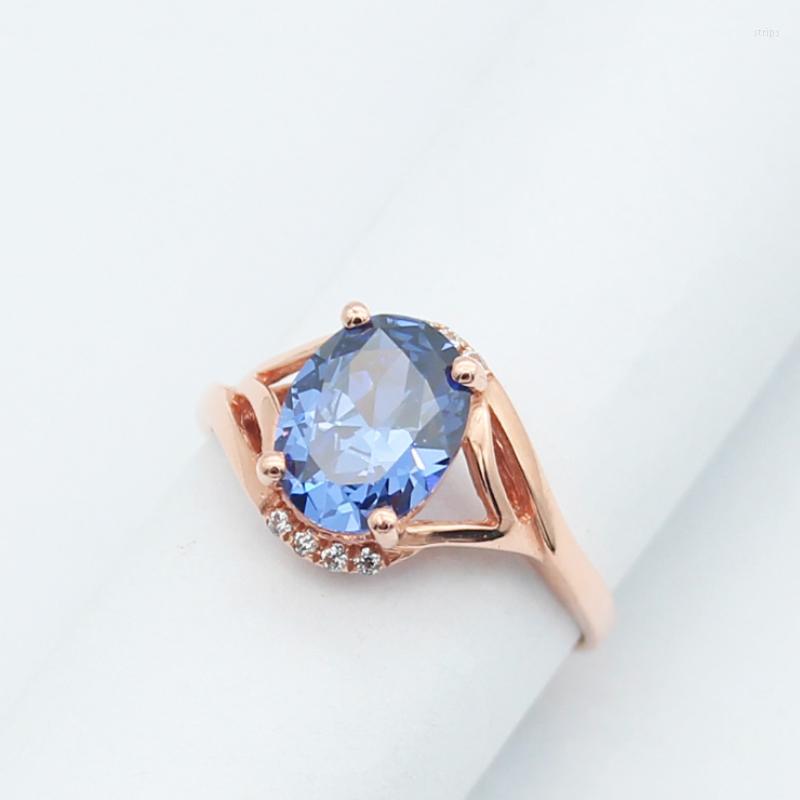 

Cluster Rings 585 Purple Gold Inlaid Crystal Oval Sapphire Wedding For Couples Luxury Exquisite Engagement Ladies Jewelry
