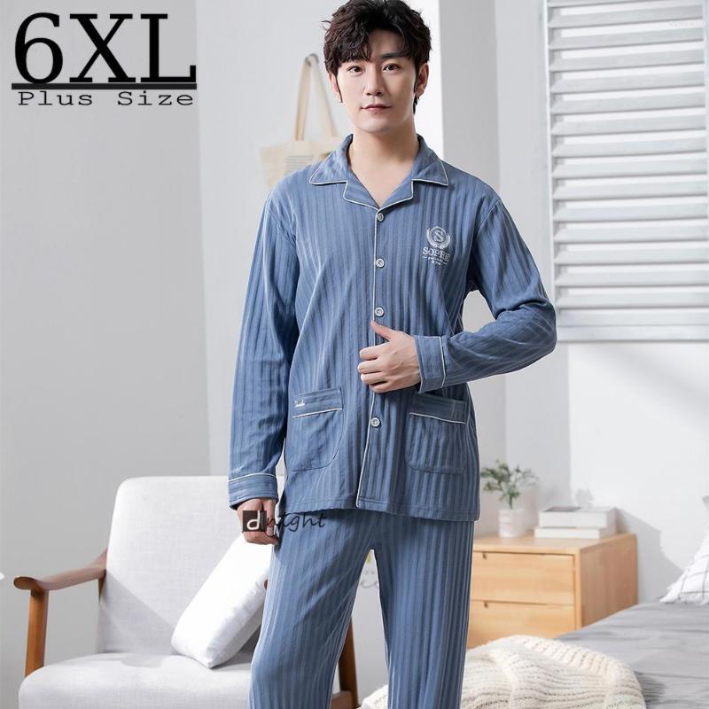 

Men's Sleepwear L-6XL Autumn Men Knited Cotton Pajamas Set Long Sleep&Lounge Pyjamas Night Suits Pijamas Large Oversized Size Homewear, 103