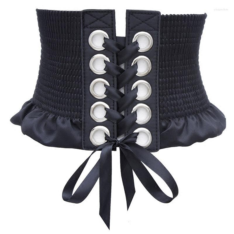 

Belts Korean Women's Super Wide Elastic Bandage Girdle Bowknot Fringed Belt Dress Wild Fashion Decoration Black