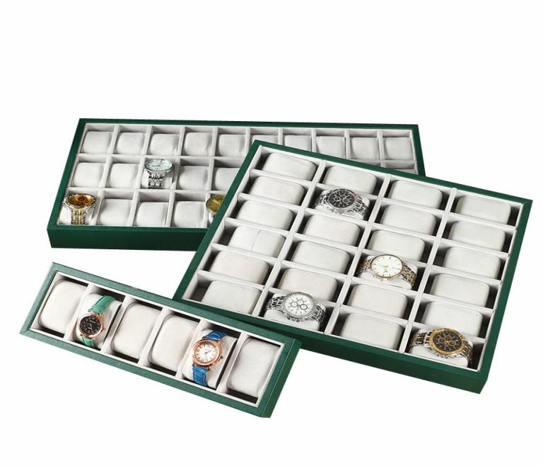 

New Green PU Leather Watch Display Tray 6122430 Grid Watch Display Storage Props Watch Booth Display Shelf5045761