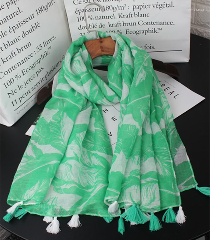 

Scarves 2022 Big Leaf Pattern Tassel Shawls Women Green Leaves Foulard Muffler Hijab Wholesale 10pcs/lot