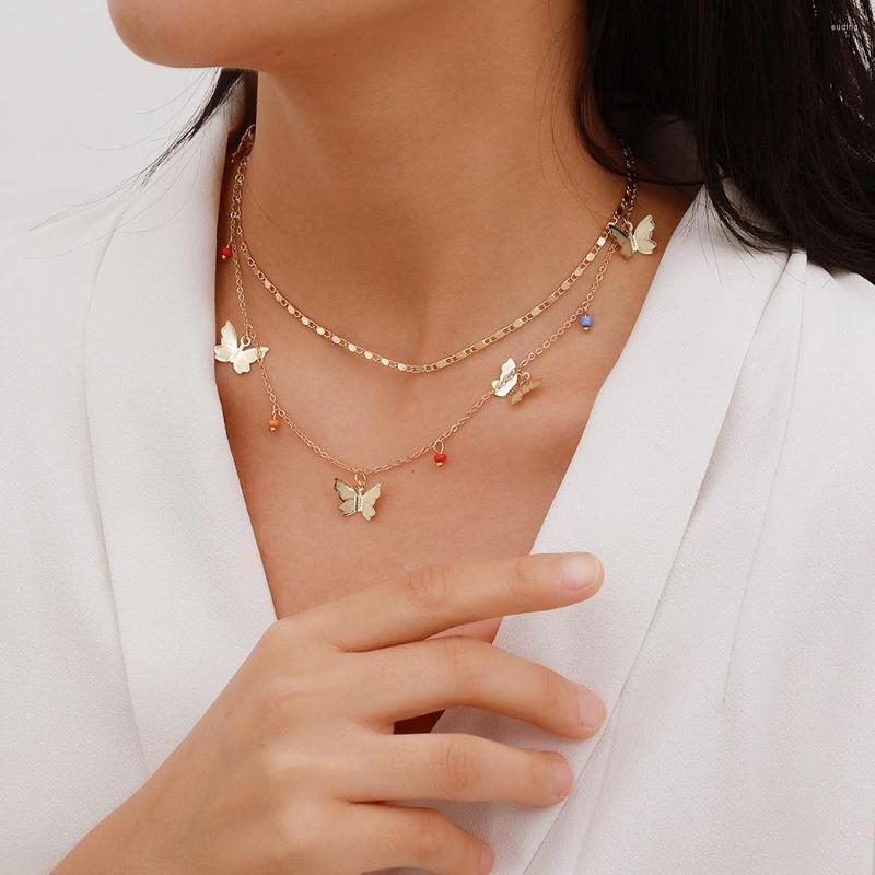 

Chains 2PCS Women Girls Necklace Copper Choker Bead Metal Butterfly Tassels Pendant Jewelry Accessories