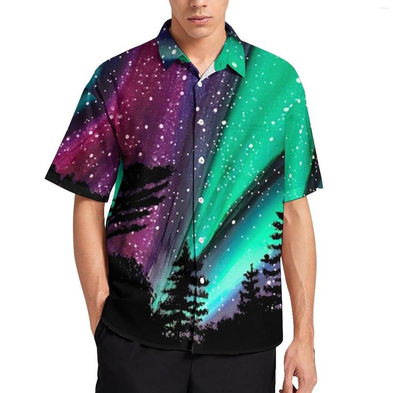 

Men's Casual Shirts Mystic Forest Print Beach Shirt Man Northern Lights Blouses Short Sleeves Vintage Oversized, Style-17