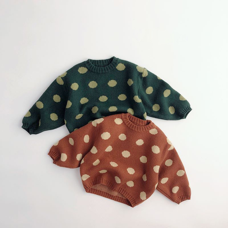 

Pullover Autumn and winter wave dot print boys and girls' retro Pullover Sweater sweater 16t children's Pullover Sweater cotton 221114, As picture