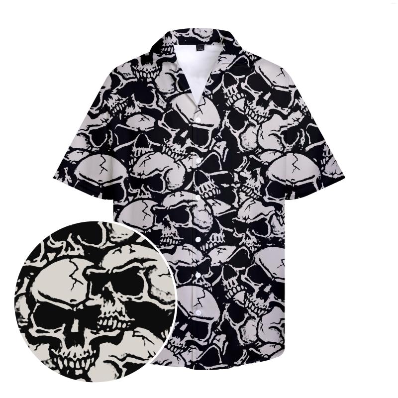 

Men's Casual Shirts Hawaiian Men's Shirt Halloween Patchwork Skull Printed Y2k Clothing Button Up Summer Plus Size Cuban Collar, R101402