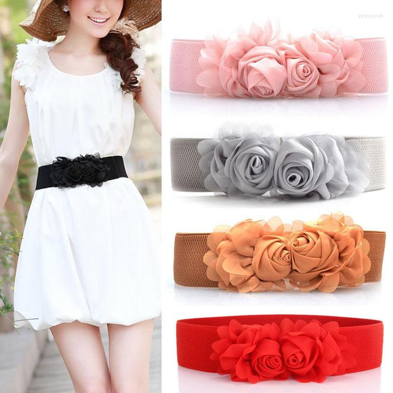 

Belts Wide Belt For Women Fashion Flower Fabric Elastic Stretch Waist Strap Ladies Dress Corset Waistband Clothes Decorative Accessory, White
