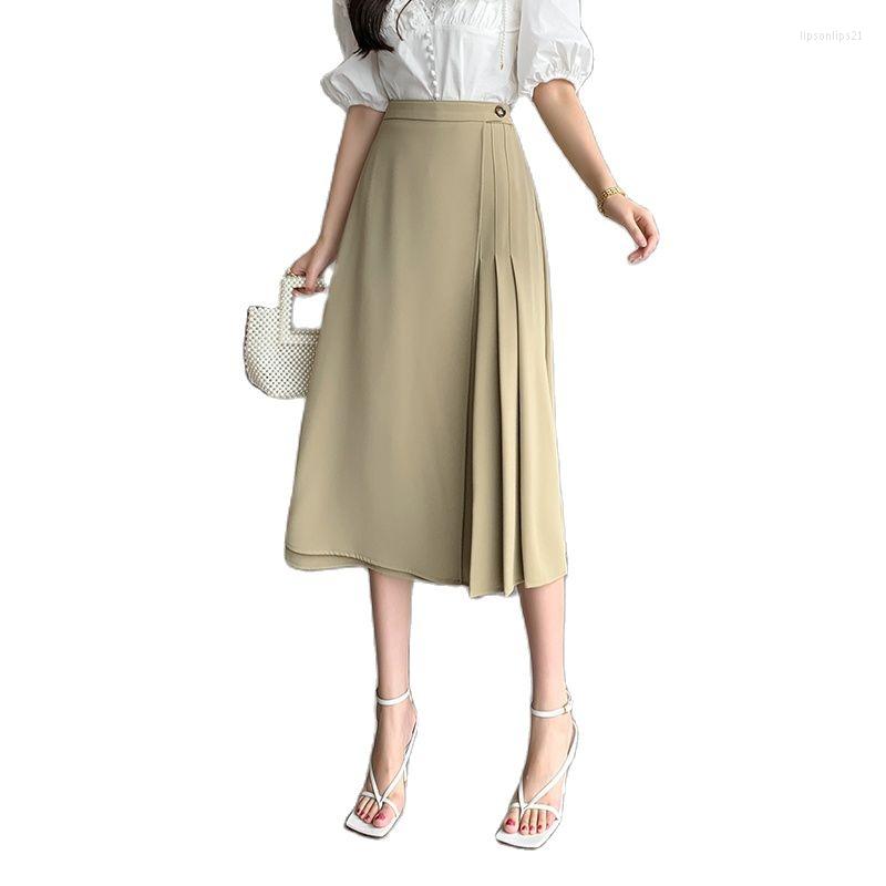 

Skirts Female Skirt Fold Pleated High-waisted Asymmetry A-Line, Black