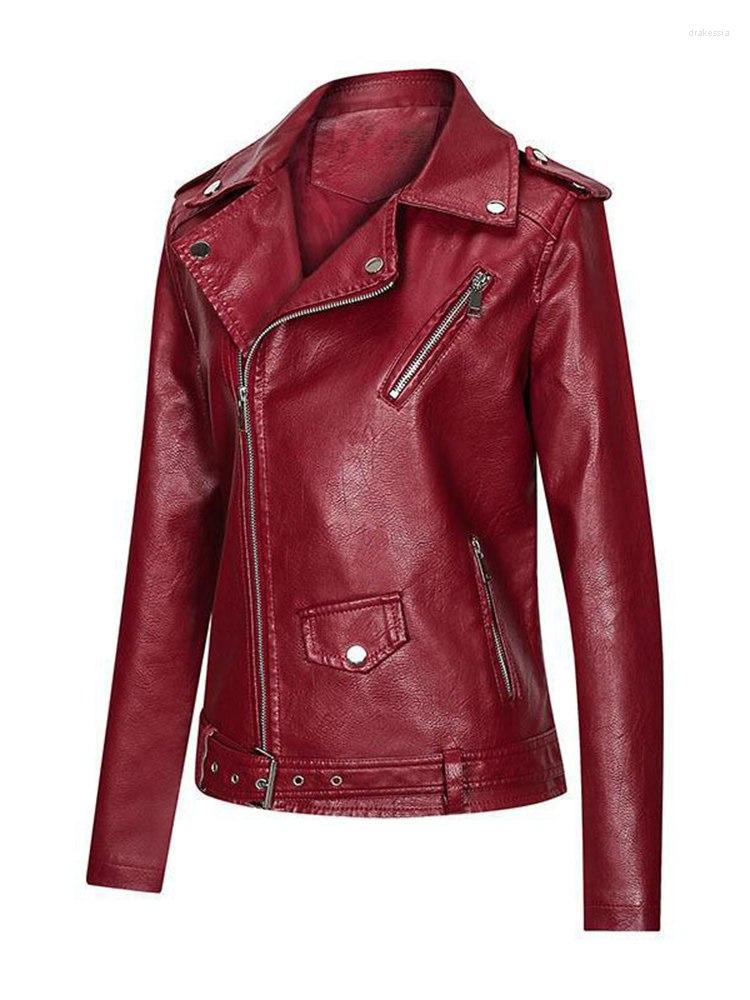 

Women's Leather Autumn Lapel Collar PU Jacket Women Long Sleeve Slim Fit Multicolor Zipper Chic Coat, Black