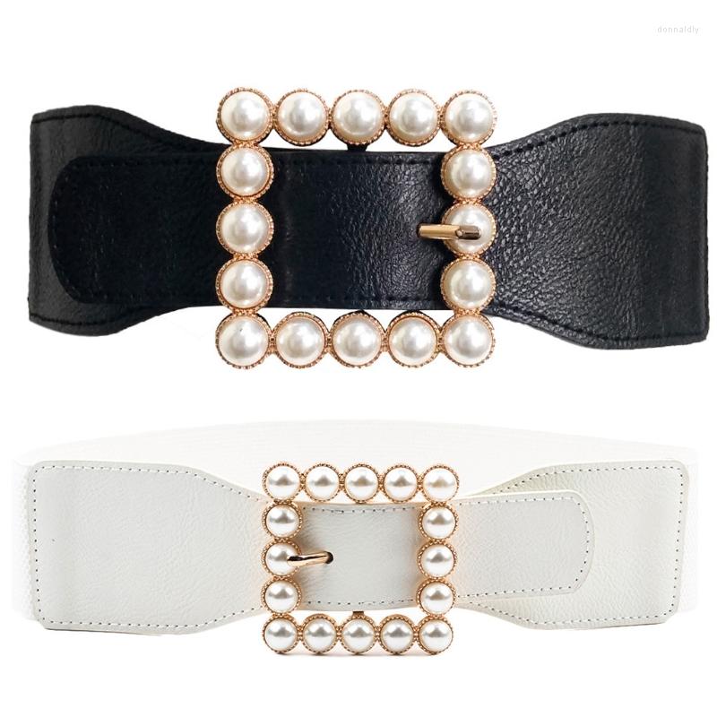 

Belts All-Match Ladies Belt Women Straps Light Luxury Personality Large Square Shape Buckle Fashion Faux Pearl Dropship, White