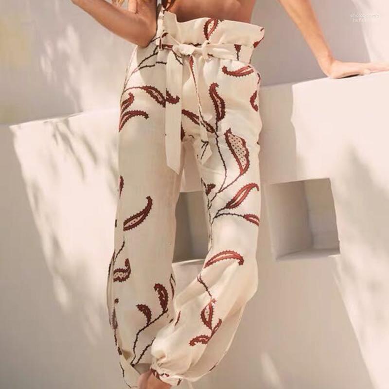 

Women' Pants Lace Up Womens Spring Summer Harem Polyester Print Elastic Waist Trousers Soft High Quality For Female Ladies Women, White