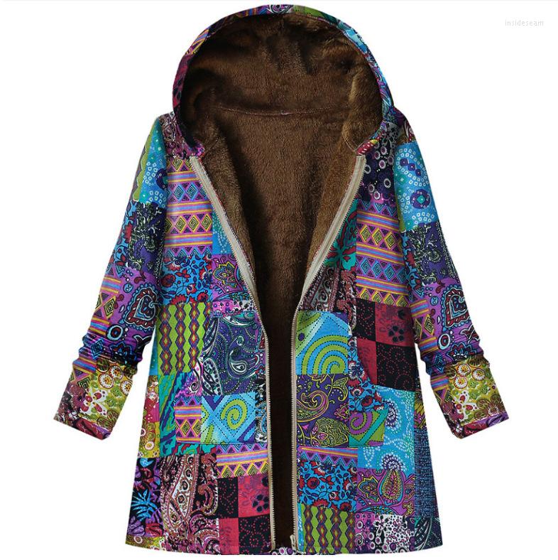 

Women' Trench Coats Bohemian Plus Size Winter Velvet Parkas For Women Warm With Hooded Ladeis Vintage Large Fashion Jackets 2022 Trend 5XL, Print 9