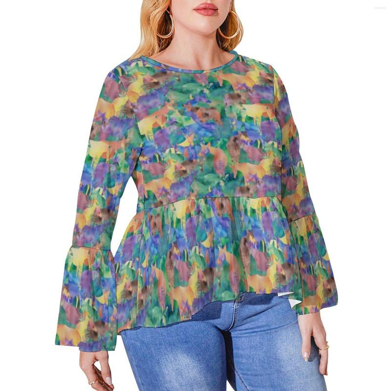 

Shirt Colorful Forest Print Plus Size Abstract Animal Elegant Long-Sleeve T Shirts Street Fashion Oversized Tees Pattern Tops, Style-4