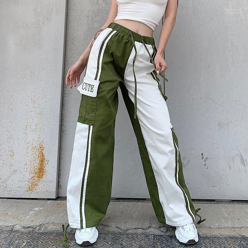 

Women' Pants High Street Women' Color Block Cargo Waist Elastic Band Letter Printed Pocket Straight Leg 2022 Winter Wear & Capris, Multi