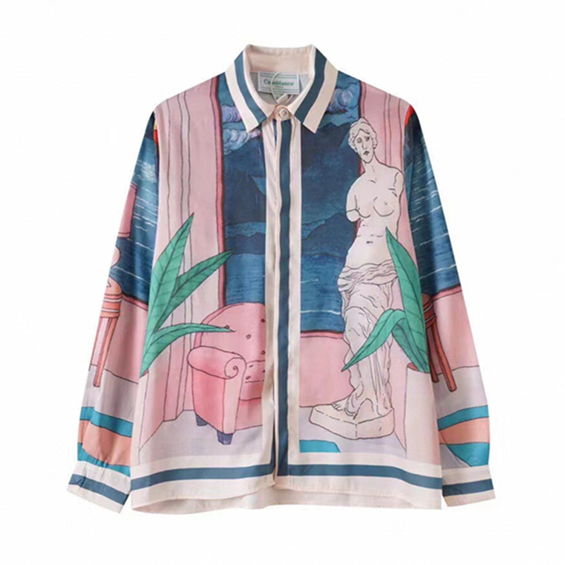 

Casual Shirts Long Sleeve Print Shirt Men Women 1 Quality Printing 2023ss