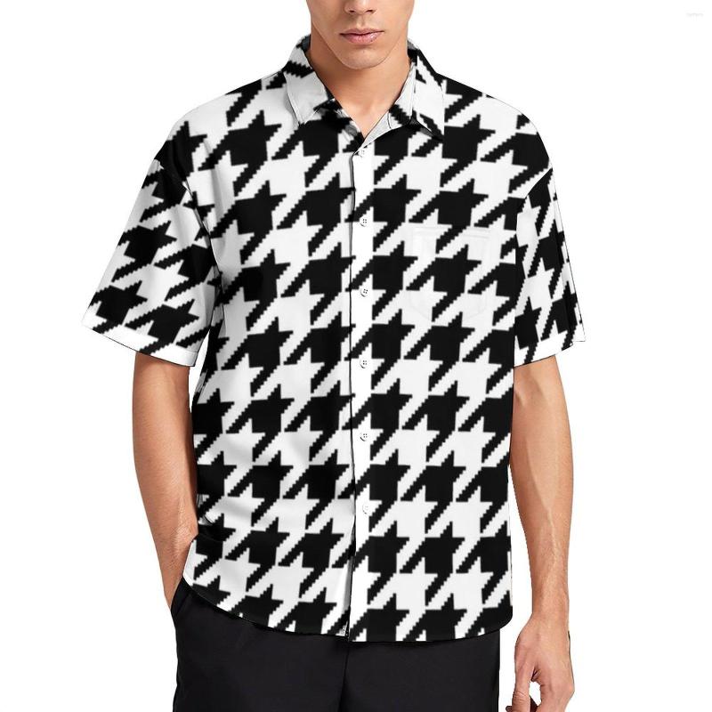 

Men's Casual Shirts Houndstooth Pixel Shirt Daily Black And White Classic Blouses Short Sleeve Harajuku Oversized, Style-7