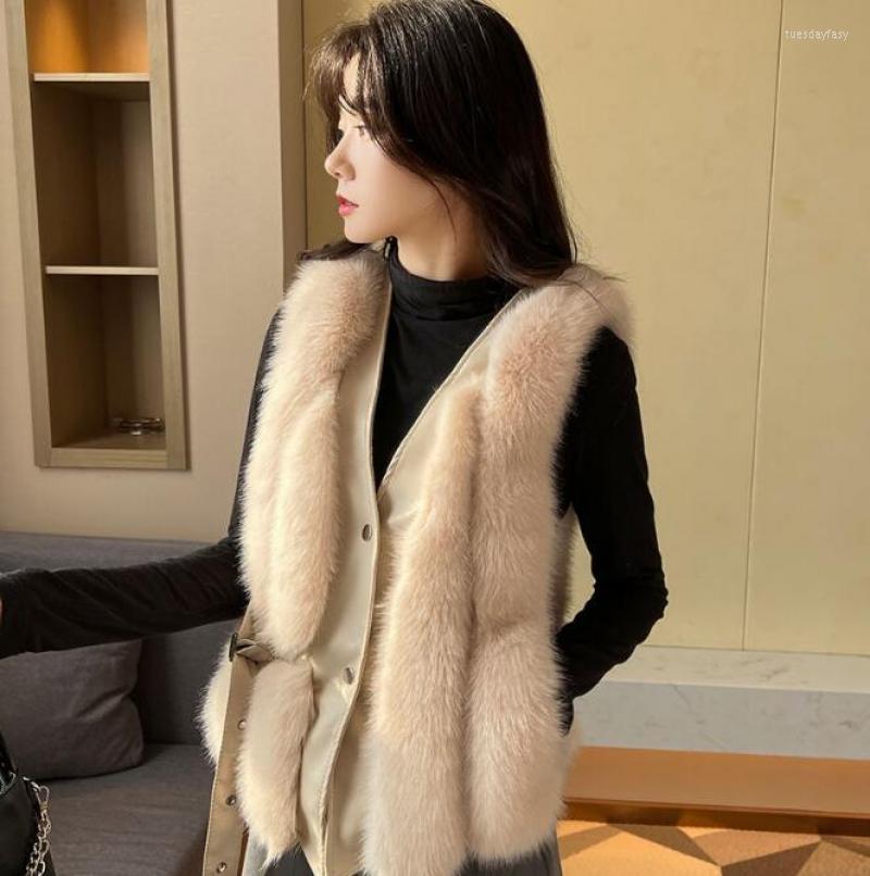 

Women' Fur Women Fall Winter Fashion Faux Vests Party Club Elegant Waistcoat V-sleeve Sleeveless Autumn Coats Femme Vest