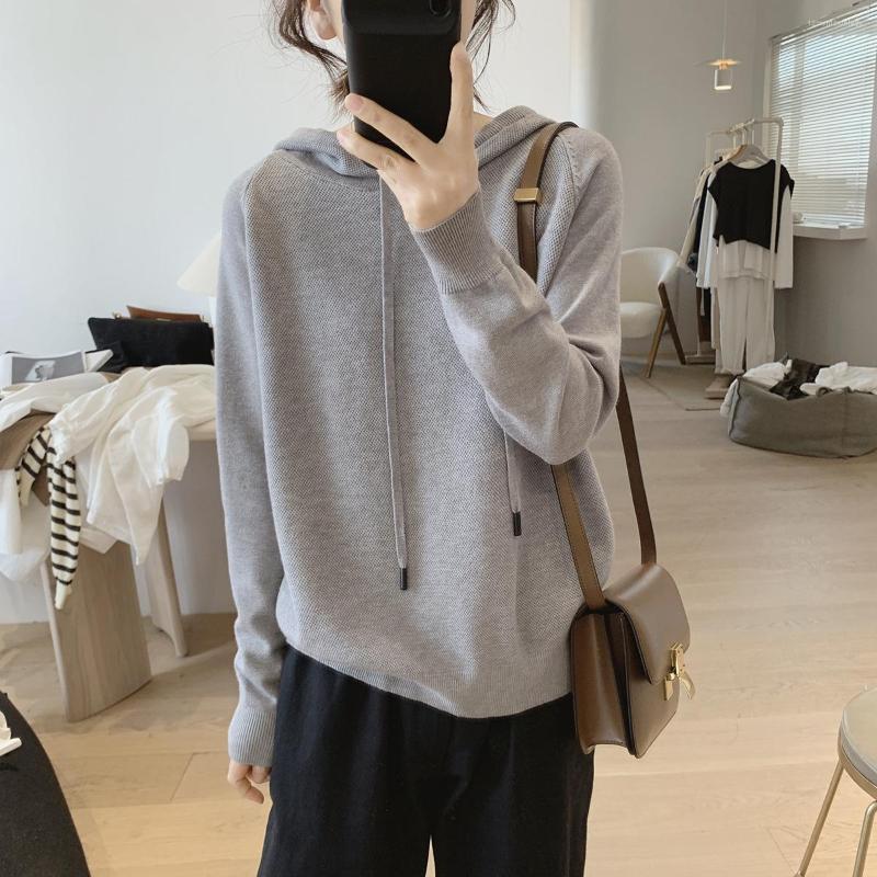 

Women's Sweaters Casual Knitted Sweater Women's Spring Autumn Hoody Top Pull Suter Loose Korean Fashion Hooded Pullover Solid Color, Green