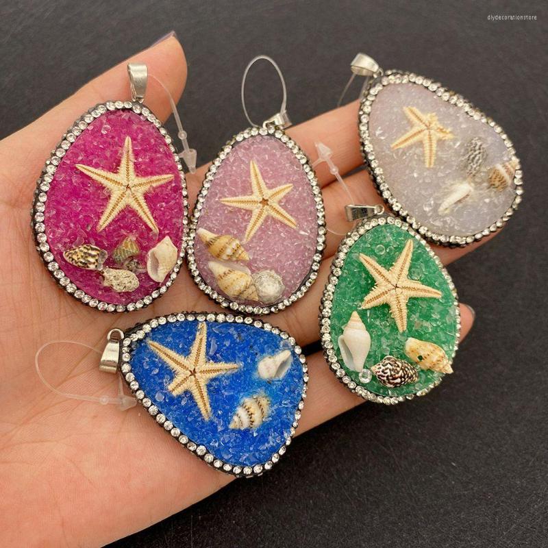 

Charms Natural Stone Irregular Crystal Pendant 34-57mm Inlaid Rhinestone Conch Starfish Charm DIY Jewelry Necklace Earring Accessories