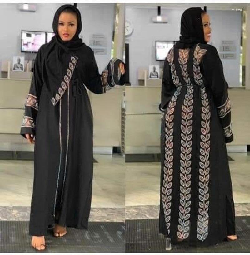

Casual Dresses Donsignet Muslim Fashion Dubai Abaya Turkey Dress Middle East Cardigan Drilling Hollow Out, Black