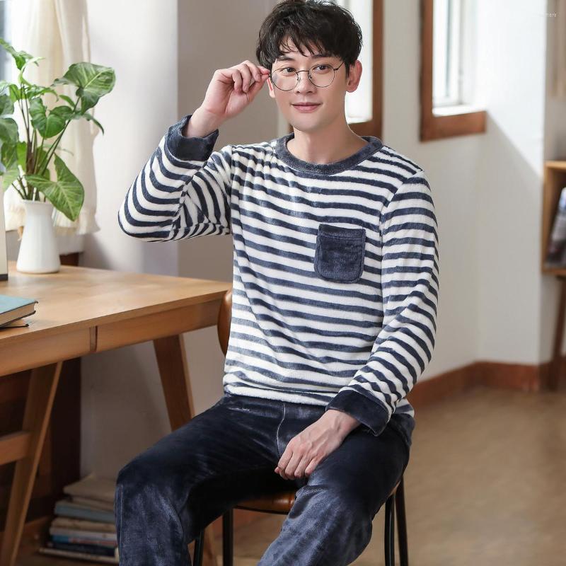 

Men's Sleepwear 2022 Winter Thicken Warm Soft Flannel Pajama Set For Men Long Sleeve Striped Suit Loungewear Homewear Home Clothes, Pj301color28