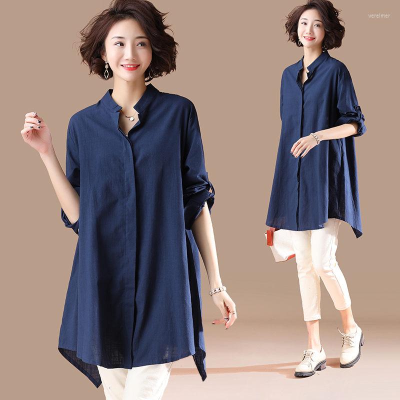 

Women's Blouses Spring Summer Shirt 2022 Oversized Blouse Large Size -5XL Womens Clothing Loose Long Sleeve Irregular Top Female E250, Navy blue