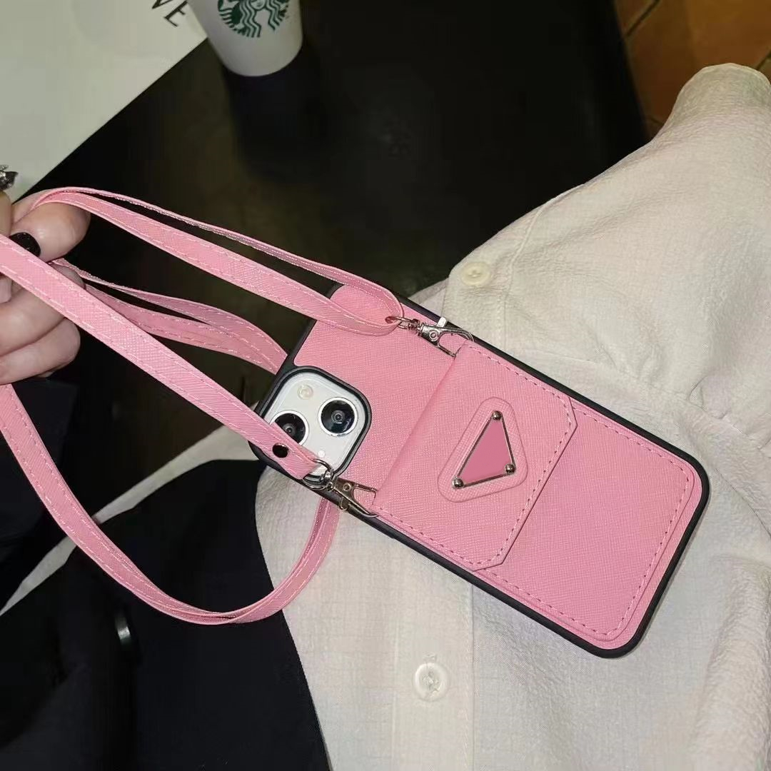 

Fashion New Designer Crossbody Phone Cases For iPhone 14 13 12 11 Pro Max Black Leather Back Shell 14Pro 14ProMax 13ProMax Mini Card Holder Coin Purse Shoulder Bag, Black[p]