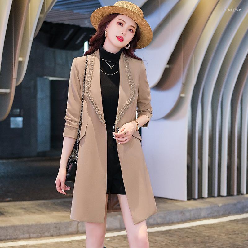 

Women' Suits High Quality Fabric Middle Long Windbreaker Women Autumn Winter Jackets Coat Female Outwear Tops Clothes Overcoat Plus Size, White