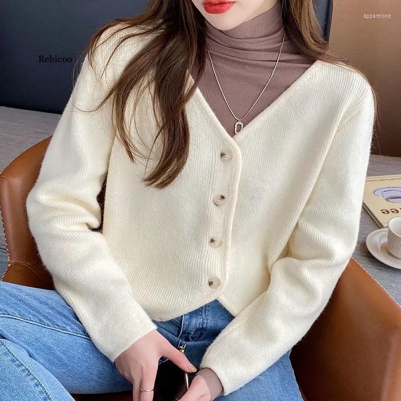 

Women's Knits Solid Color Long Sleeve Knitted Cardigan Women Outer Top 2022 Autumn And Winter Cardigans Short V-neck Sweater Coat, Green